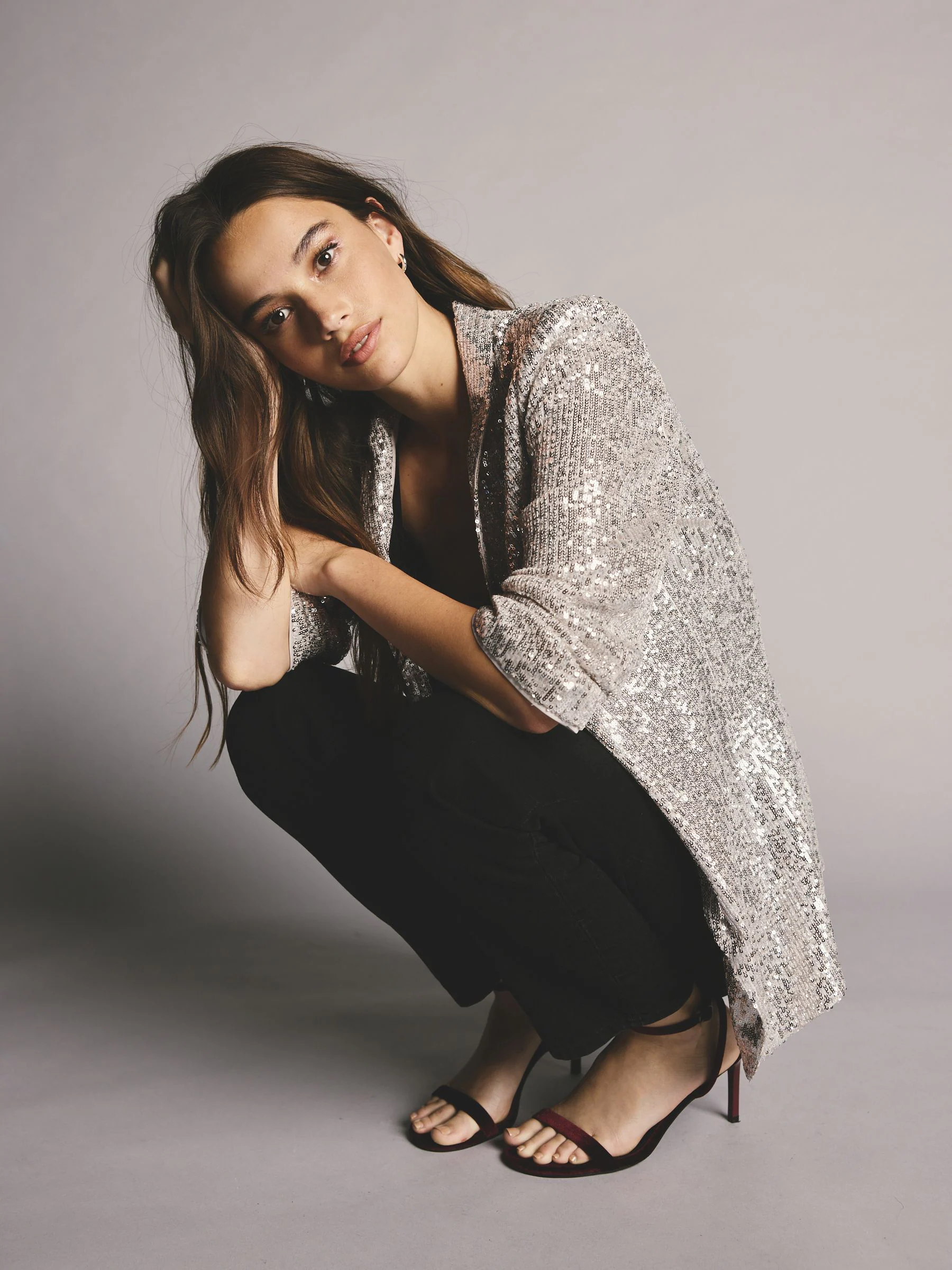 Zilver - Blazer met lovertjes en ruchemouwen