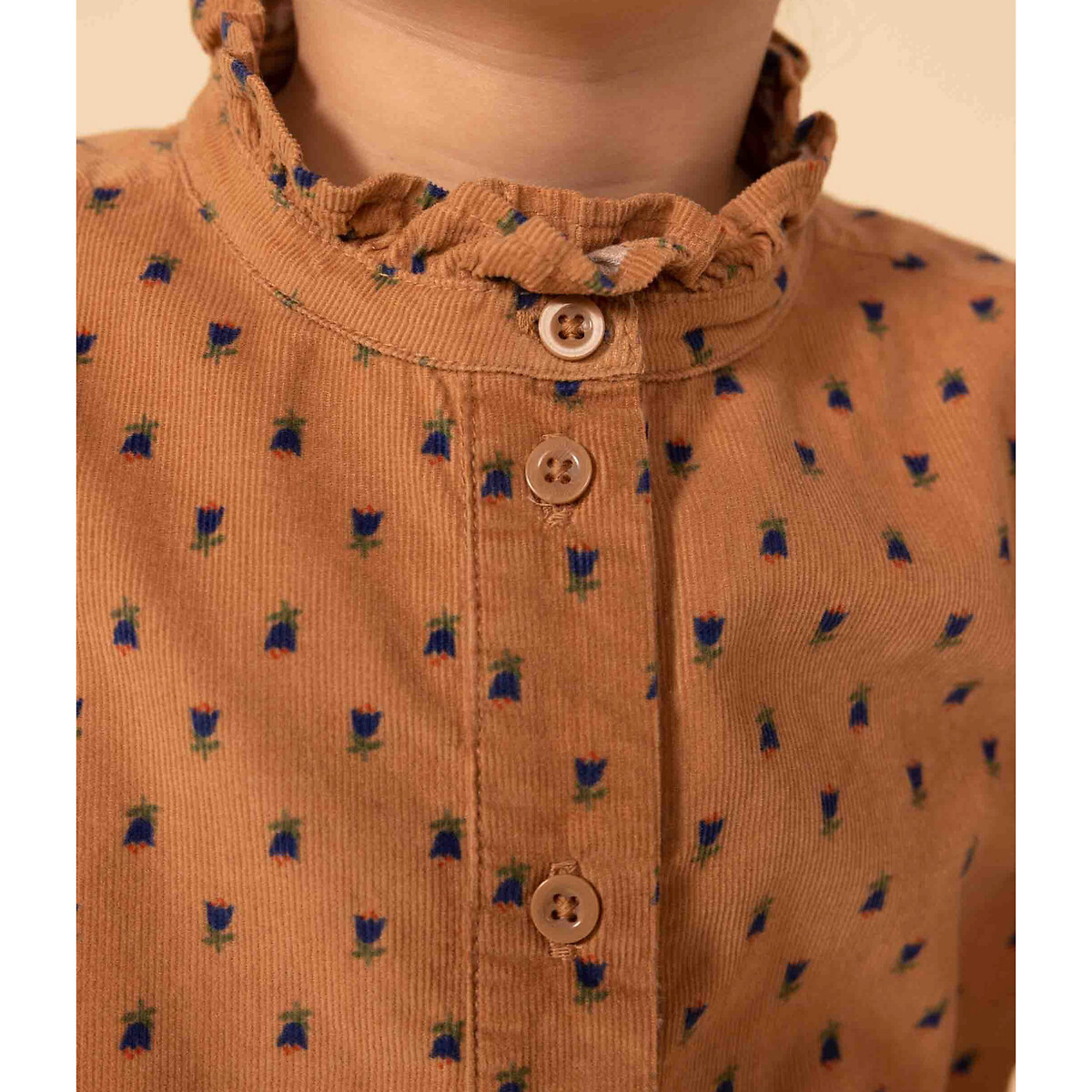 PETIT BATEAU<br>Camisa de veludo de manga comprida com delicada estampa floral