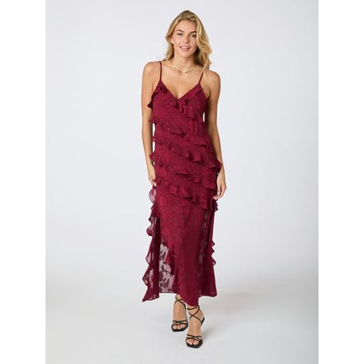 Neo Noir Palazzo Burnout Kjole, Burgundy, 42