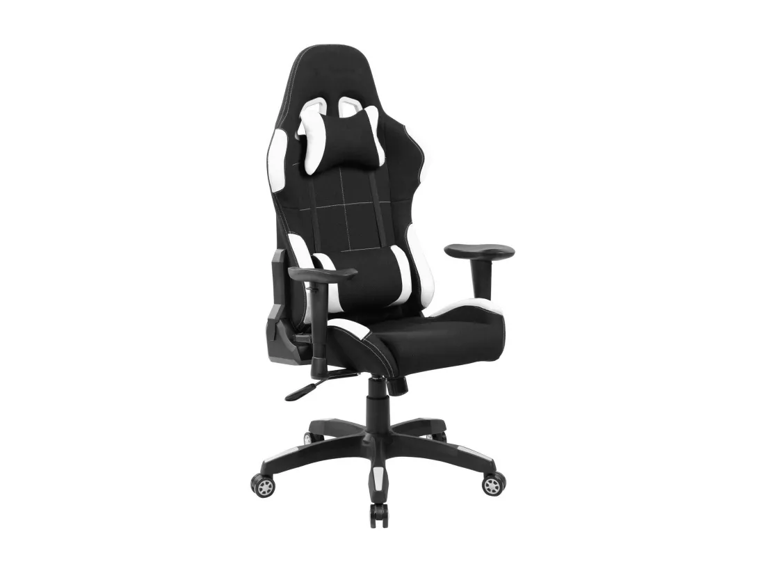 Chaise de jeu Bundaberg, Fauteuil de jeu pour adultes, Chaise de bureau, 57x72h124/134 cm, Noir et Blanc