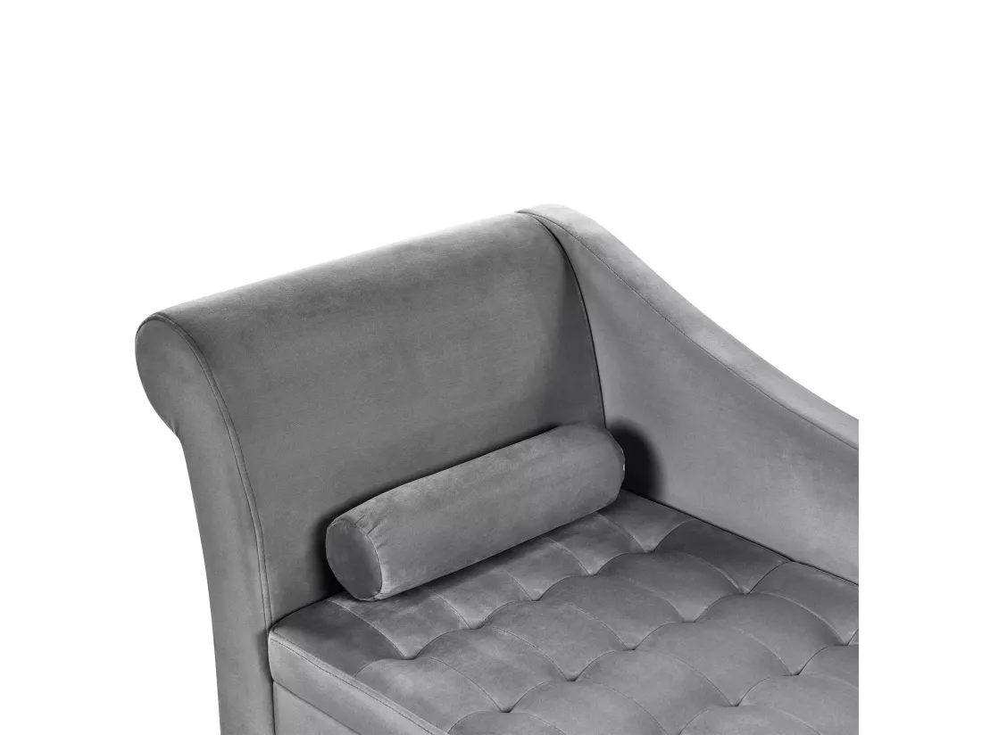 Chaise longue côté droite en velours gris clair avec rangement PESSAC