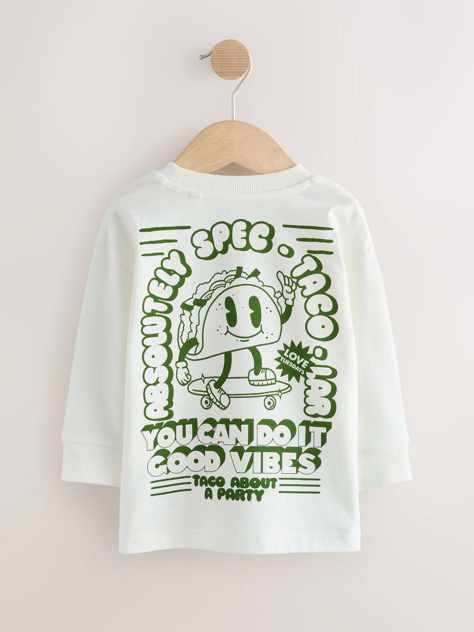 Blauw/Groene taco - Set van 3 T-shirts met grafische print en lange mouwen (3mnd-7jr)