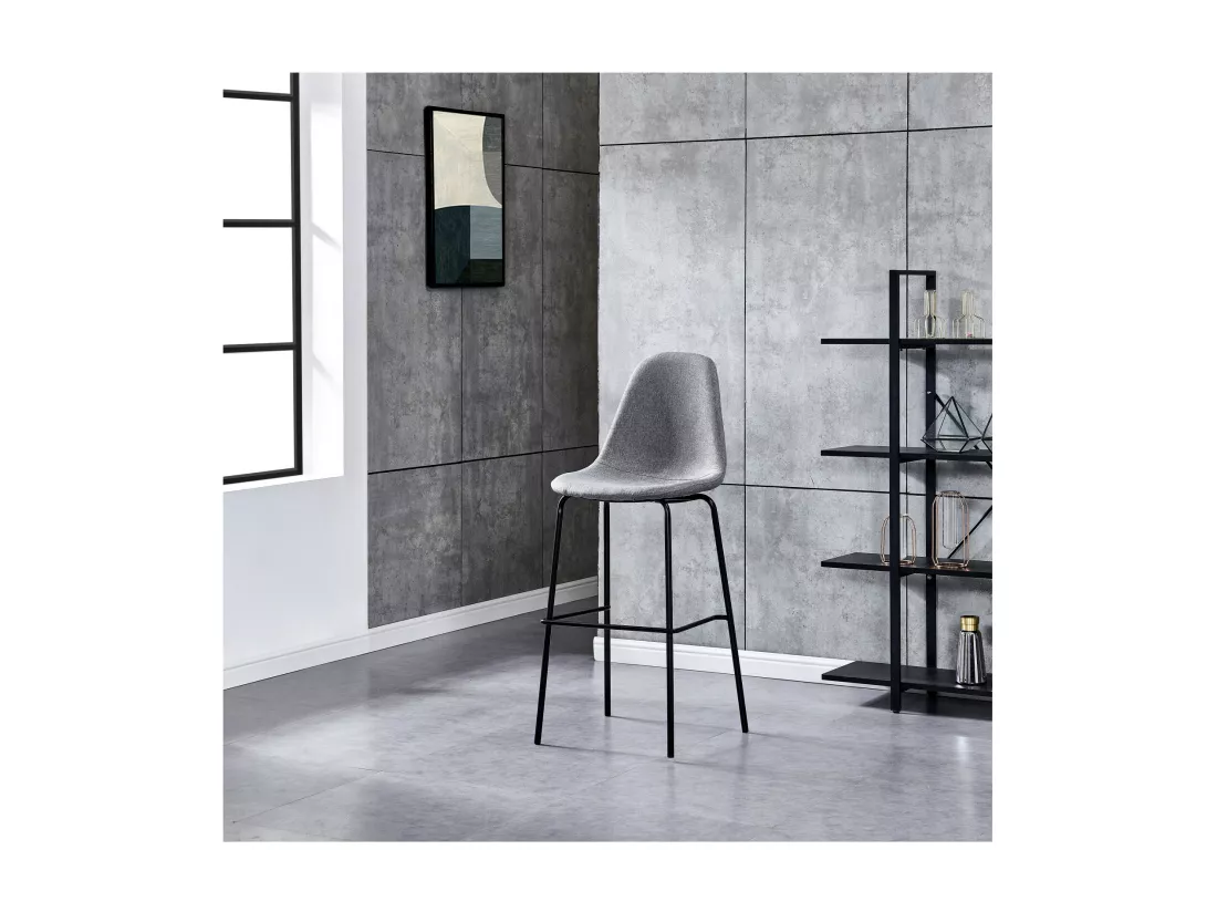 VEGAS - Chaise de bar tissu gris pieds métal noir (x2)
