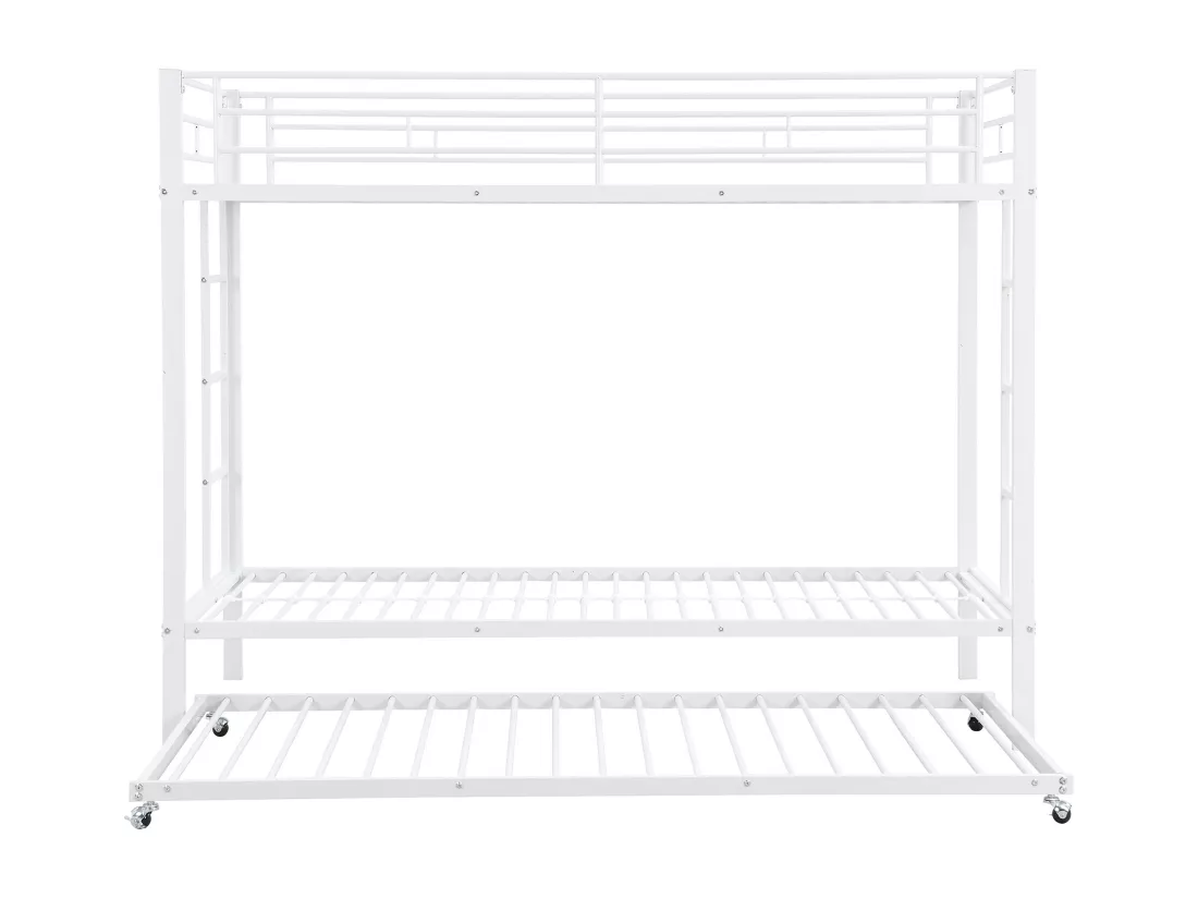 90*200 cm Lit superposé, lit en fer, lit pour enfant, équipé d'un lit escamotable, garde-corps hauts, structure robuste, blanc