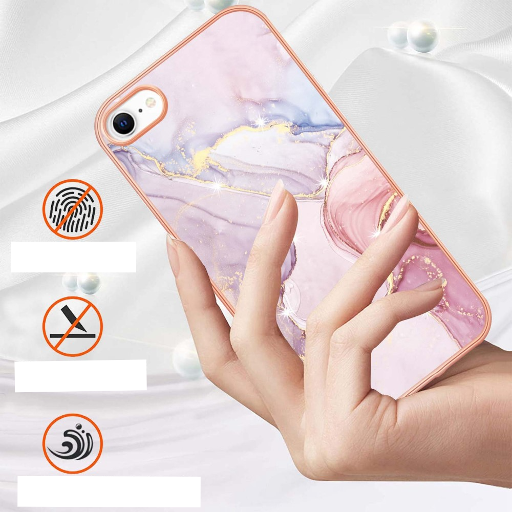 iPhone SE (2022/2020) / 8 / 7 / 6S Gummi Case Hülle Galvanisierter Rahmen Marble Marmor Design - Rosa / Roségold