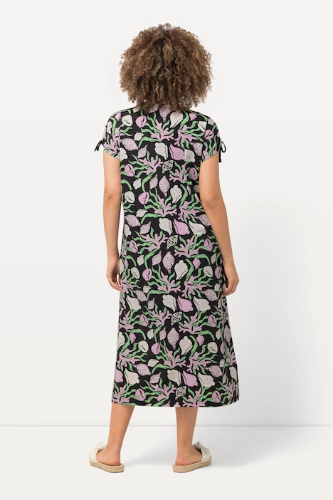 Jerseykleid, Meeresmotive, V-Ausschnitt, ärmellos