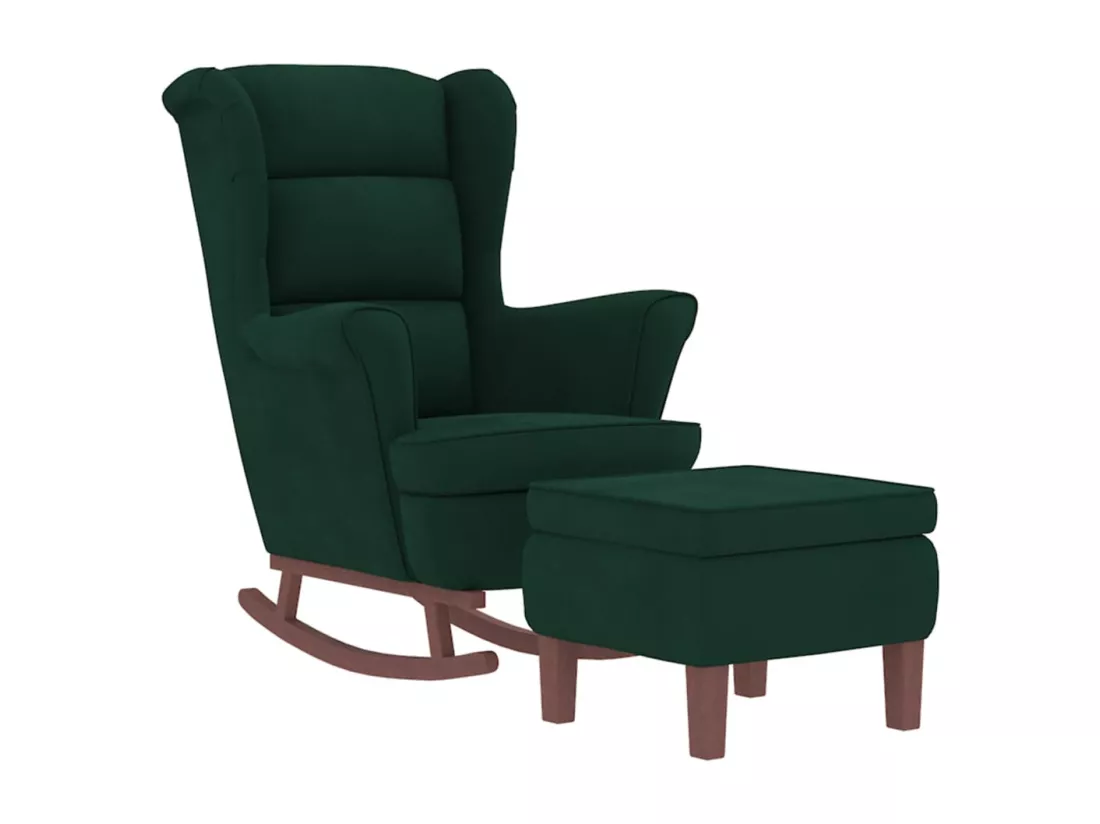 Chaise à bascule avec pieds en bois et tabouret Vert foncé