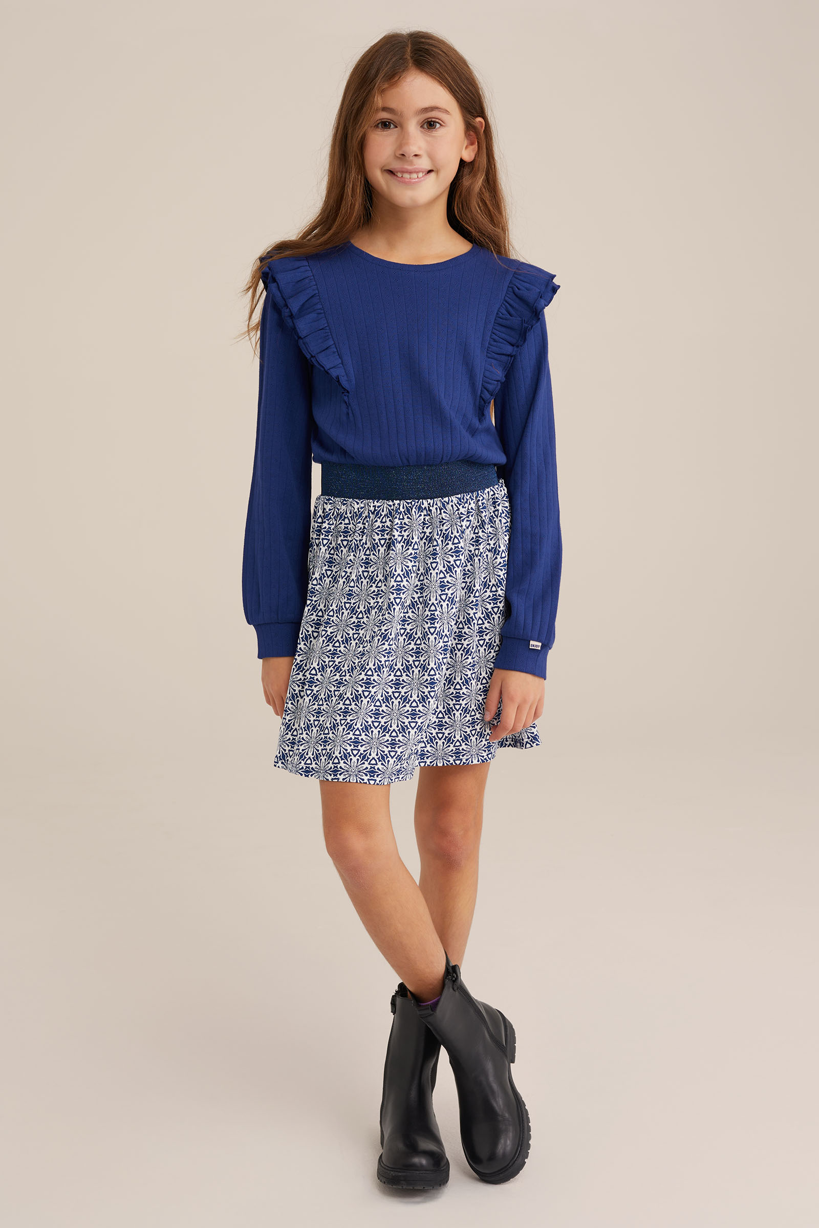Meisjes jurk met dessin WE Fashion Donkerblauw
