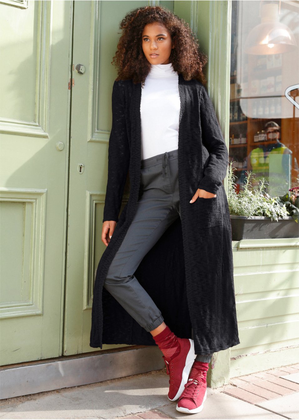 Manteau long en maille, manches longues