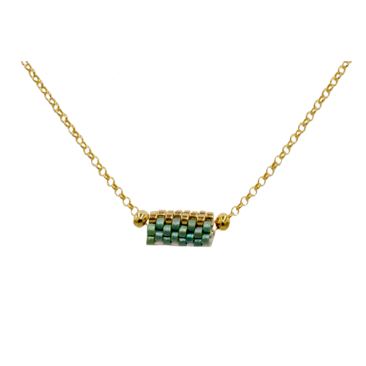 Collier délicat pendentif en perles miyuki tissées-doré à l 'or fin