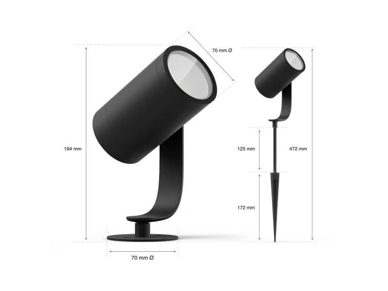 Philips Hue White and Color Ambiance Lily - Spotlys - LED - 8 W - 16 millioner farver - 2200-6500 K - sort, krom-matteret (pakke med 3)
