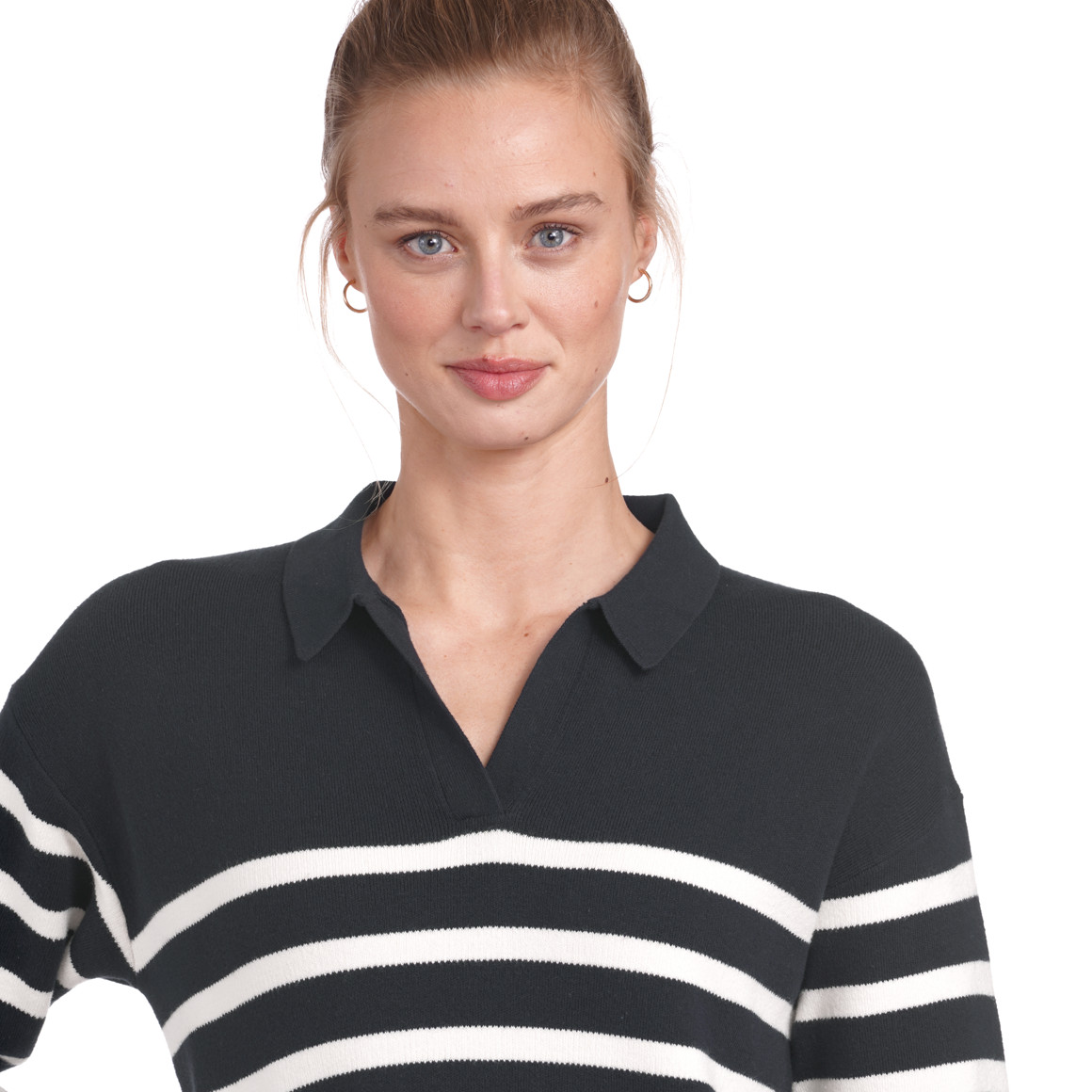 Damen Strickkleid mit offenem Polokragen dunkelblau