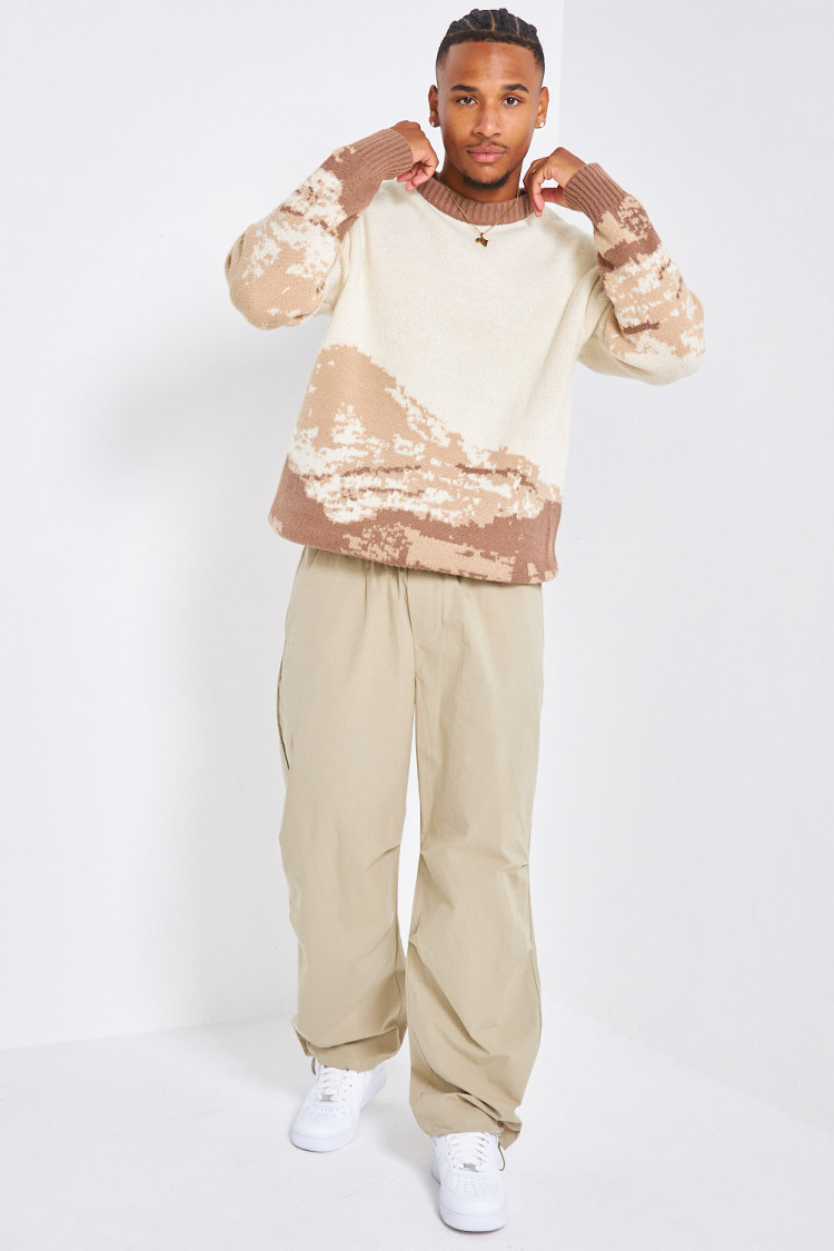 Pull beige en laine tricolore