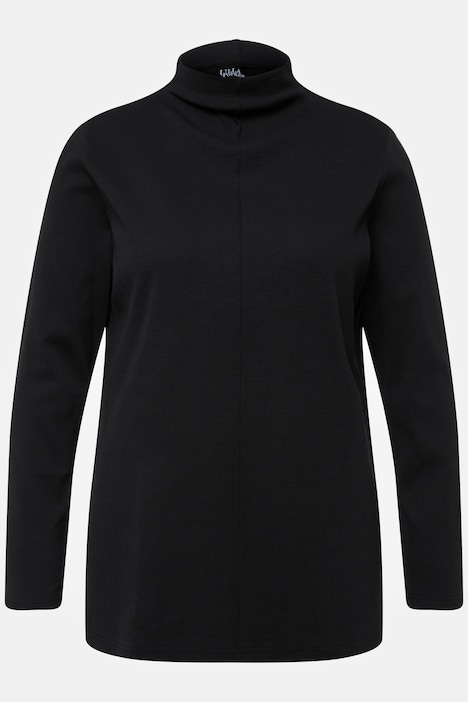 Shirt, Feinripp, Slim, Stehkragen, Ziernaht, Langarm