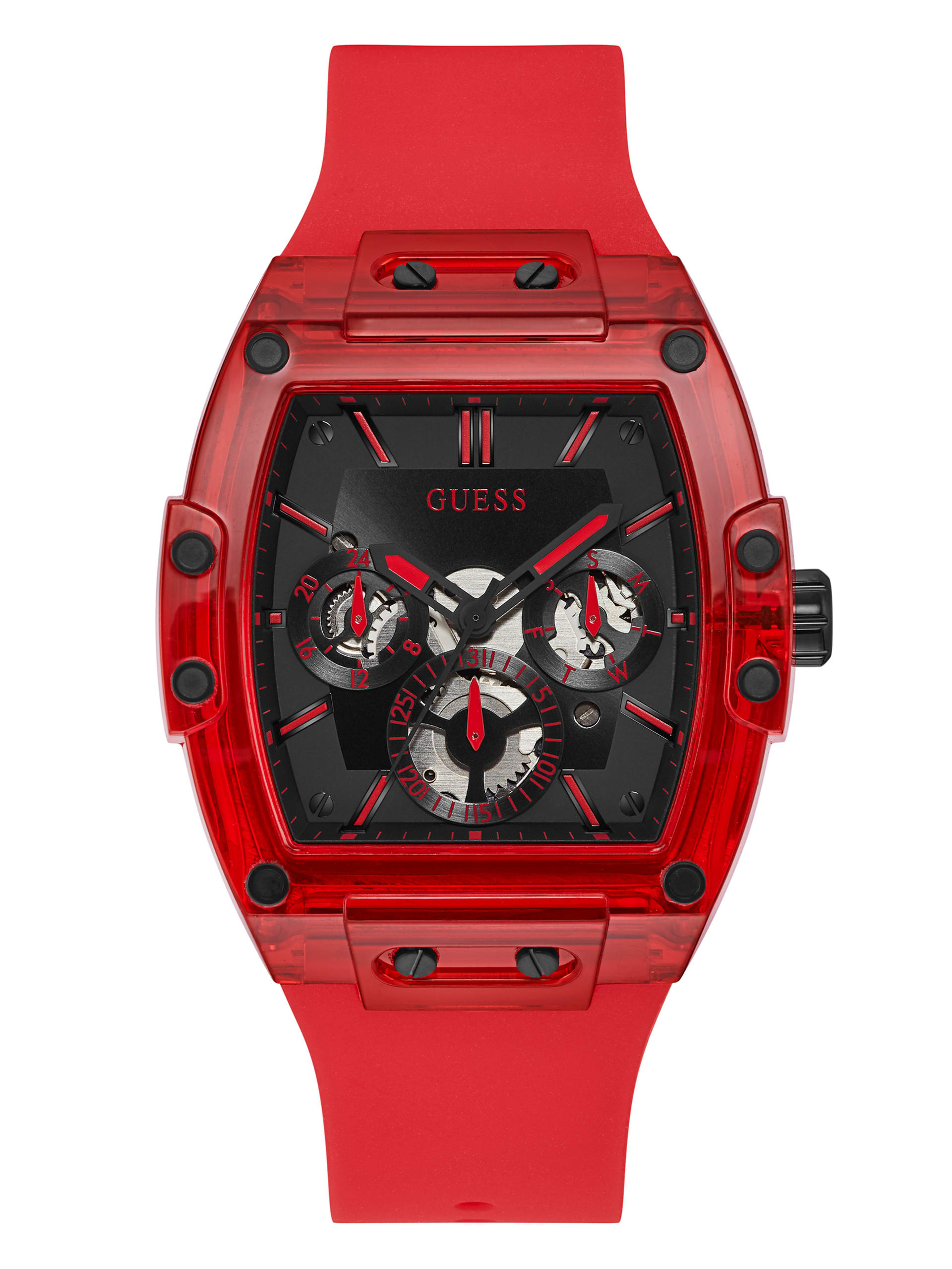 Relógio multifuncional de plástico vermelho e silicone