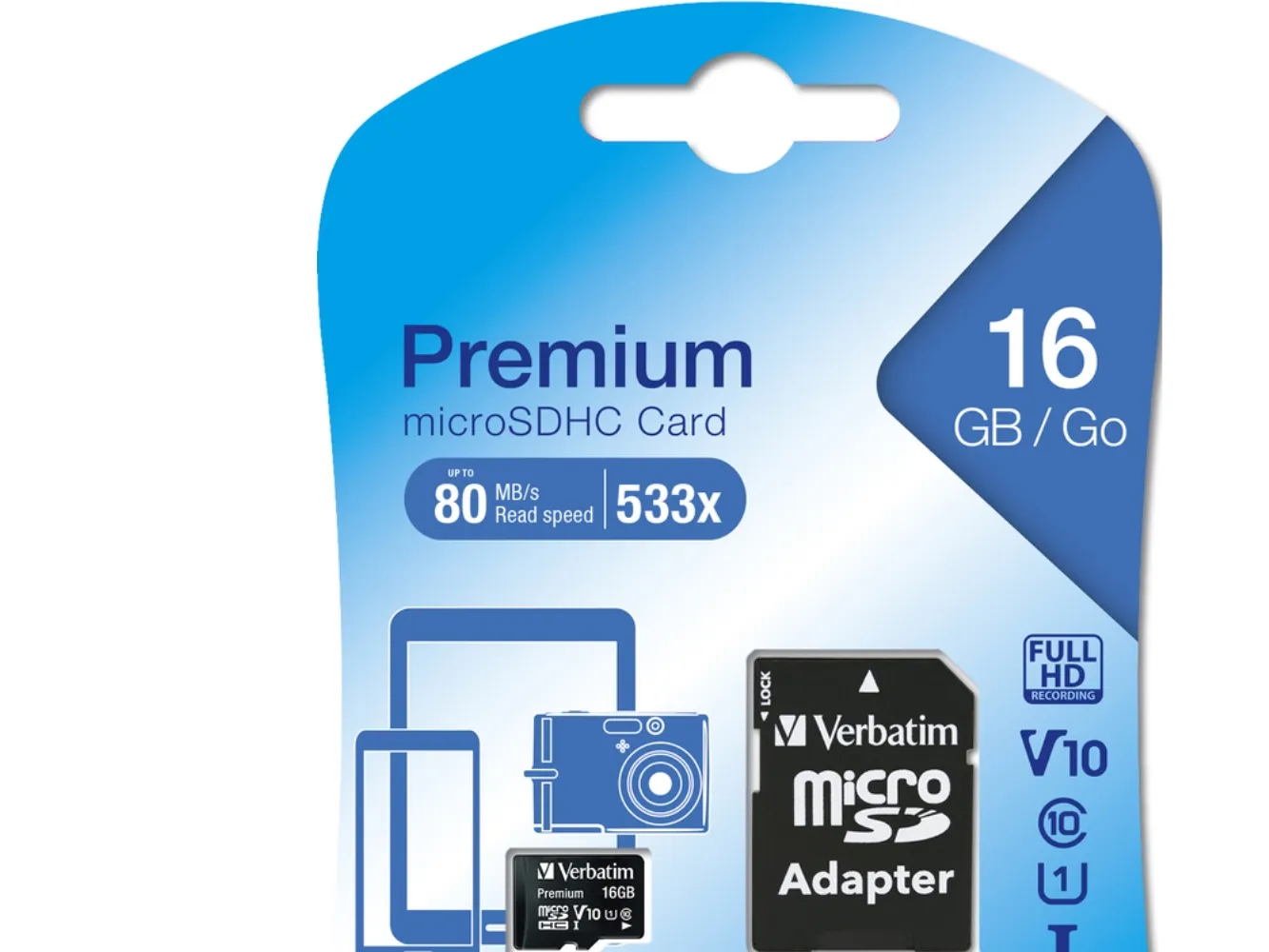 Verbatim - Flashhukommelseskort (microSDHC til SD adapter inkluderet) - 16 GB - Class 10 - microSDHC
