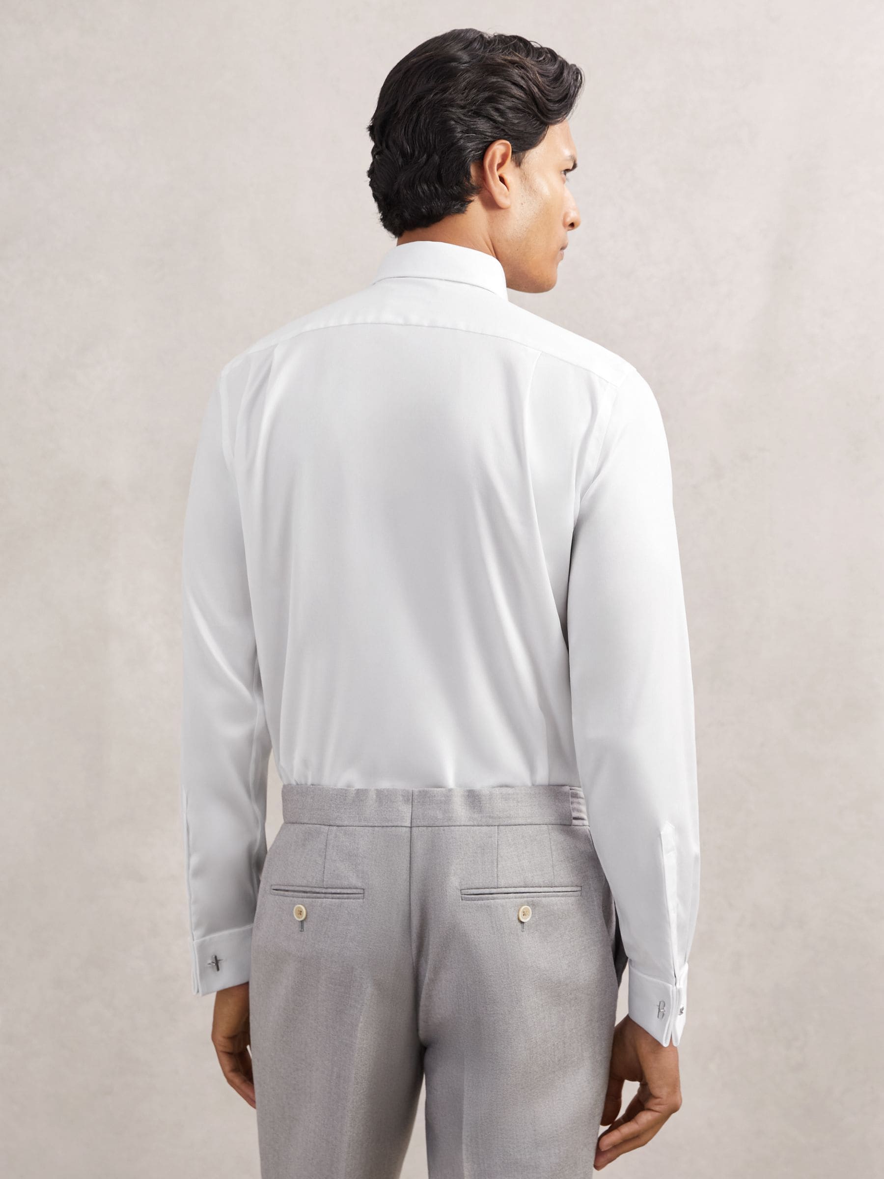 Wit - Normale Pasvorm - Reiss Bishopsgate Stretch Double-Cuff Shirt Cotton-Blend