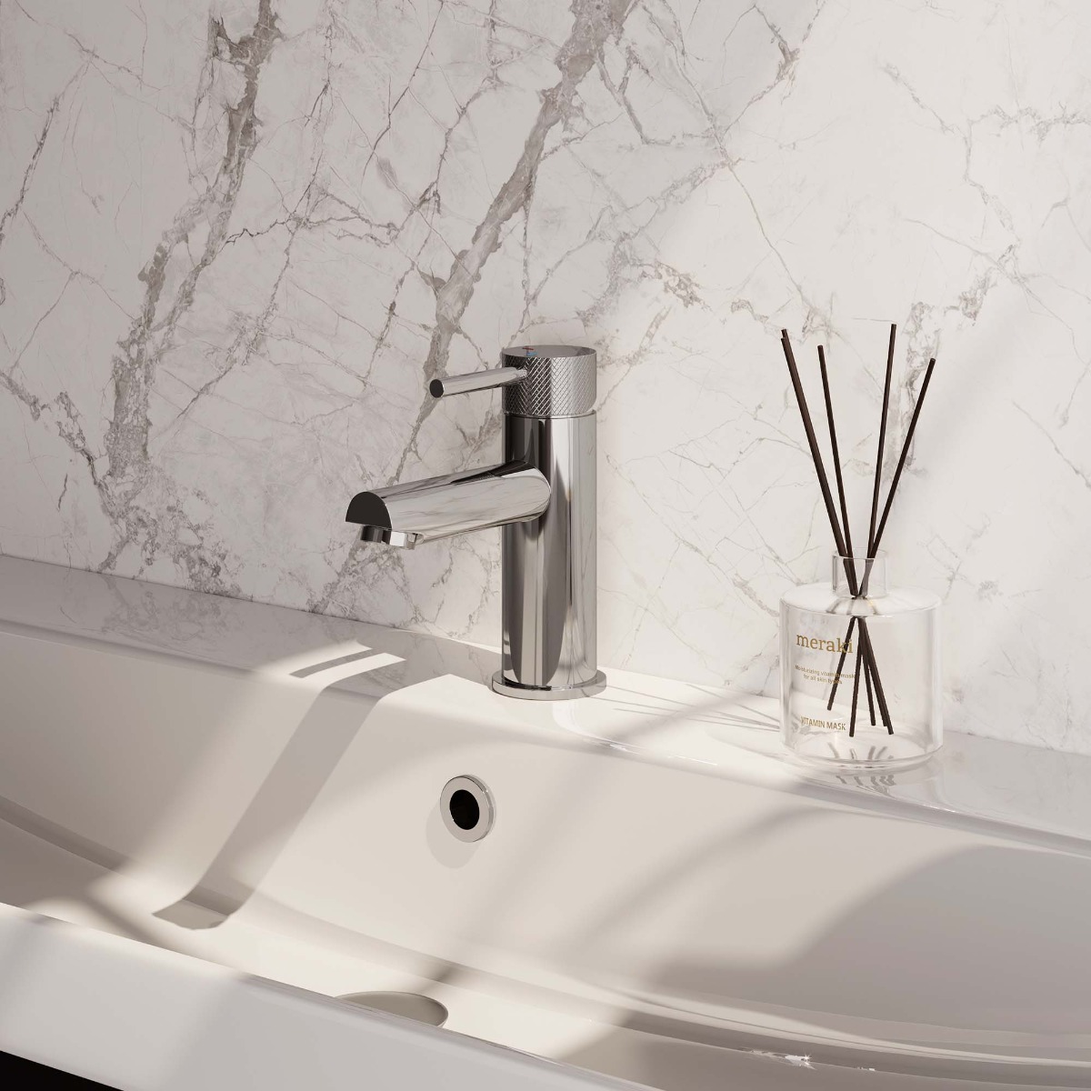 Brauer Chrome Carving wastafelkraan met lange, ronde handgreep en ColdStart chroom