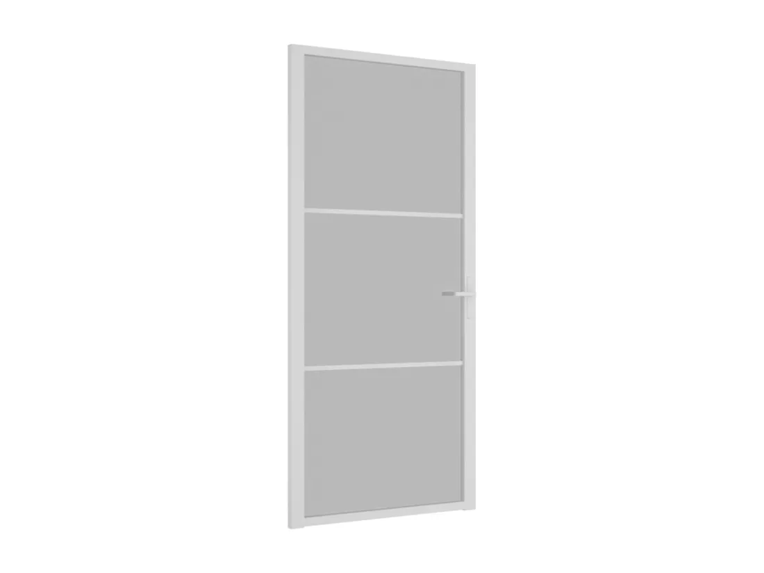 Porte intérieure 93x201,5 cm Blanc Verre mat et aluminium