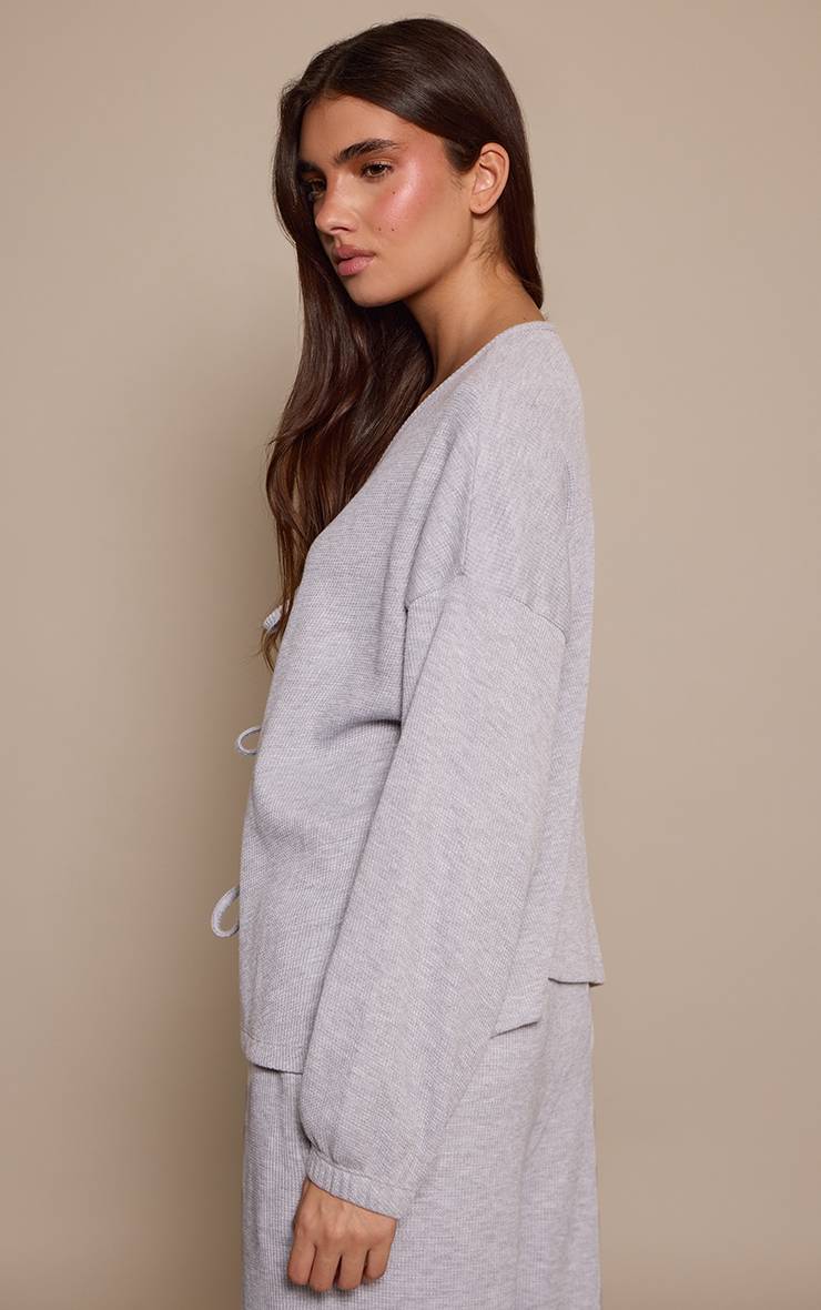 Gris Cendré Haut De Pyjama À Manches Longues Avec Lien À Nouer