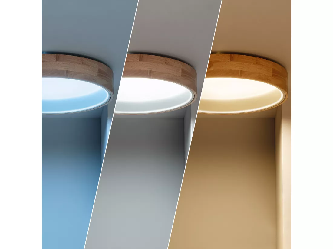 Plafonnier LED Rond Bois 20W CCT Sélectionnable Dari Ø470 mm Blanc