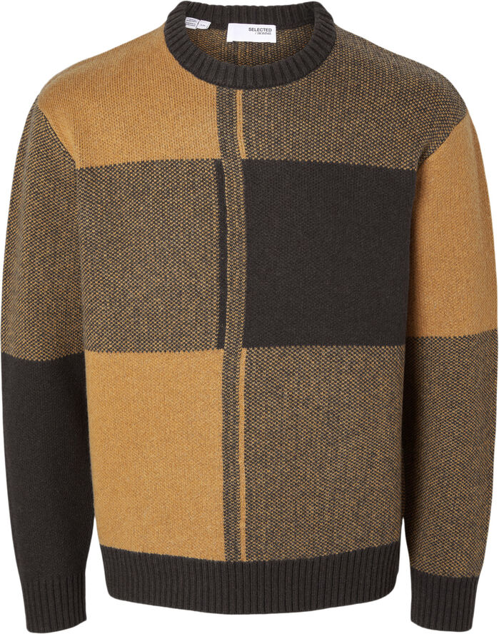 Selected Homme SLHMEIO LS KNIT RELAXED BLOCK CREW Chocolate torte/cathay spice