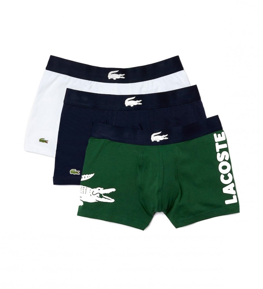 Conjunto de 3 cuecas boxer Lacoste 5H1803 verde, azul marinho e branca