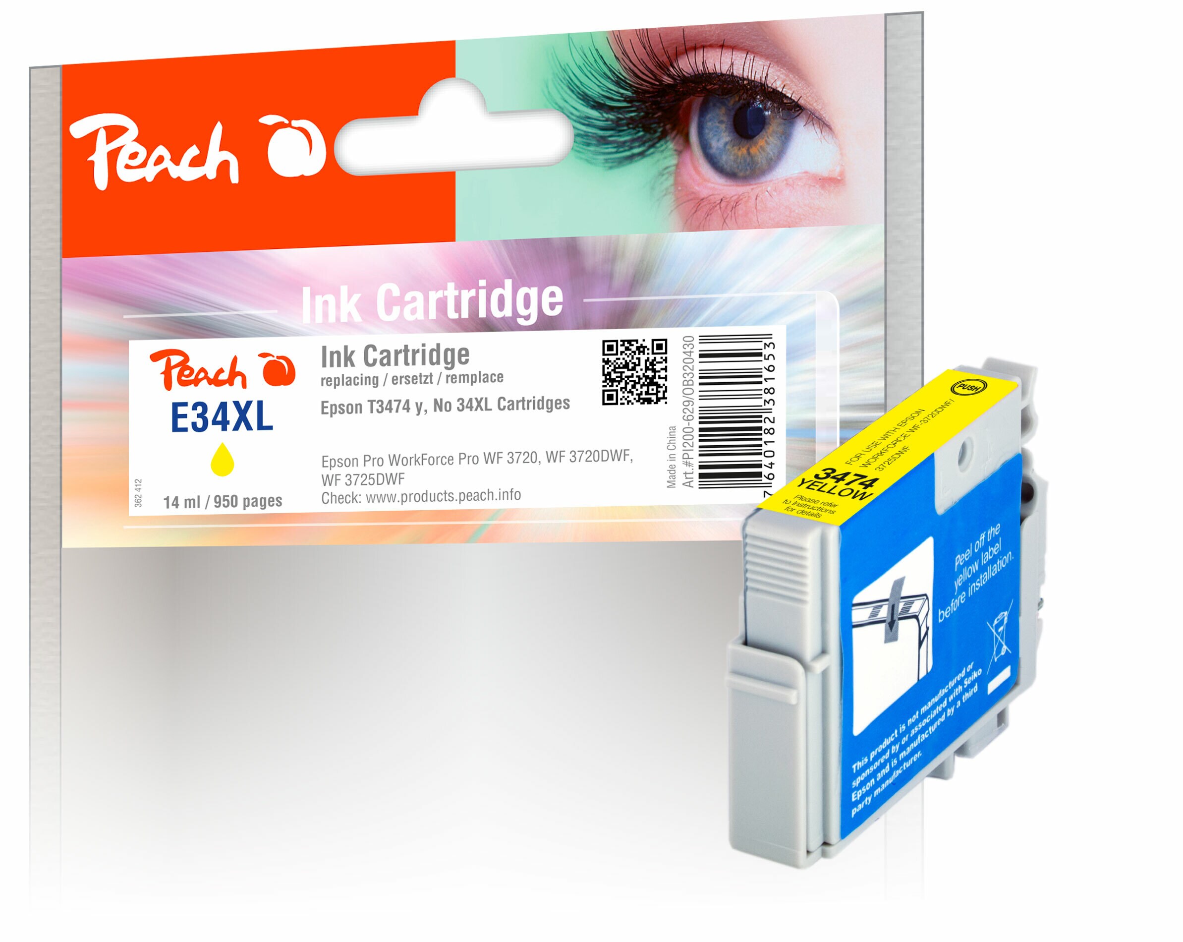 Peach E34Druckerpatrone XL ye ersetzt Epson T3474, No. 34XL y, C13T34744010 für z.B. Epson WorkForce Pro WF -3700, Epson WorkForce Pro WF -3720
