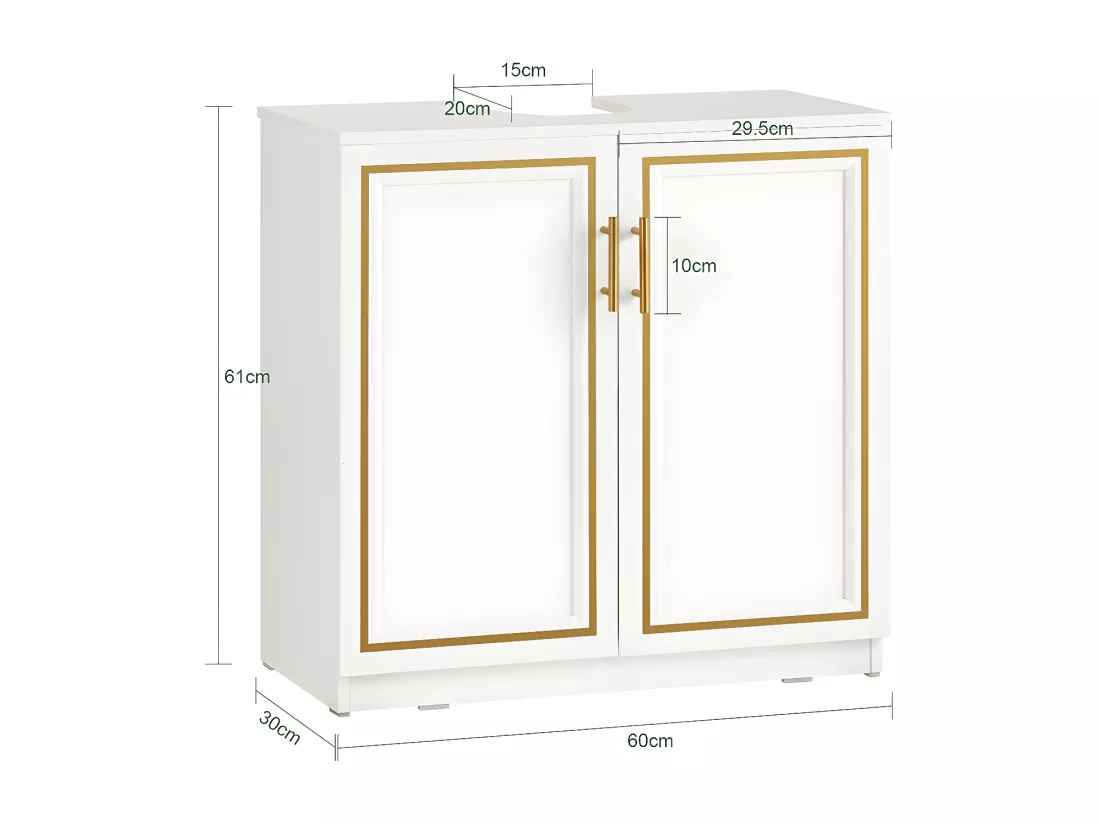 SoBuy Meuble Sous-Vasque à 2 Portes, Meuble sous Évier, Meuble de Rangement de Salle de Bain, L60 x P30 x H61 cm, BZR86-W