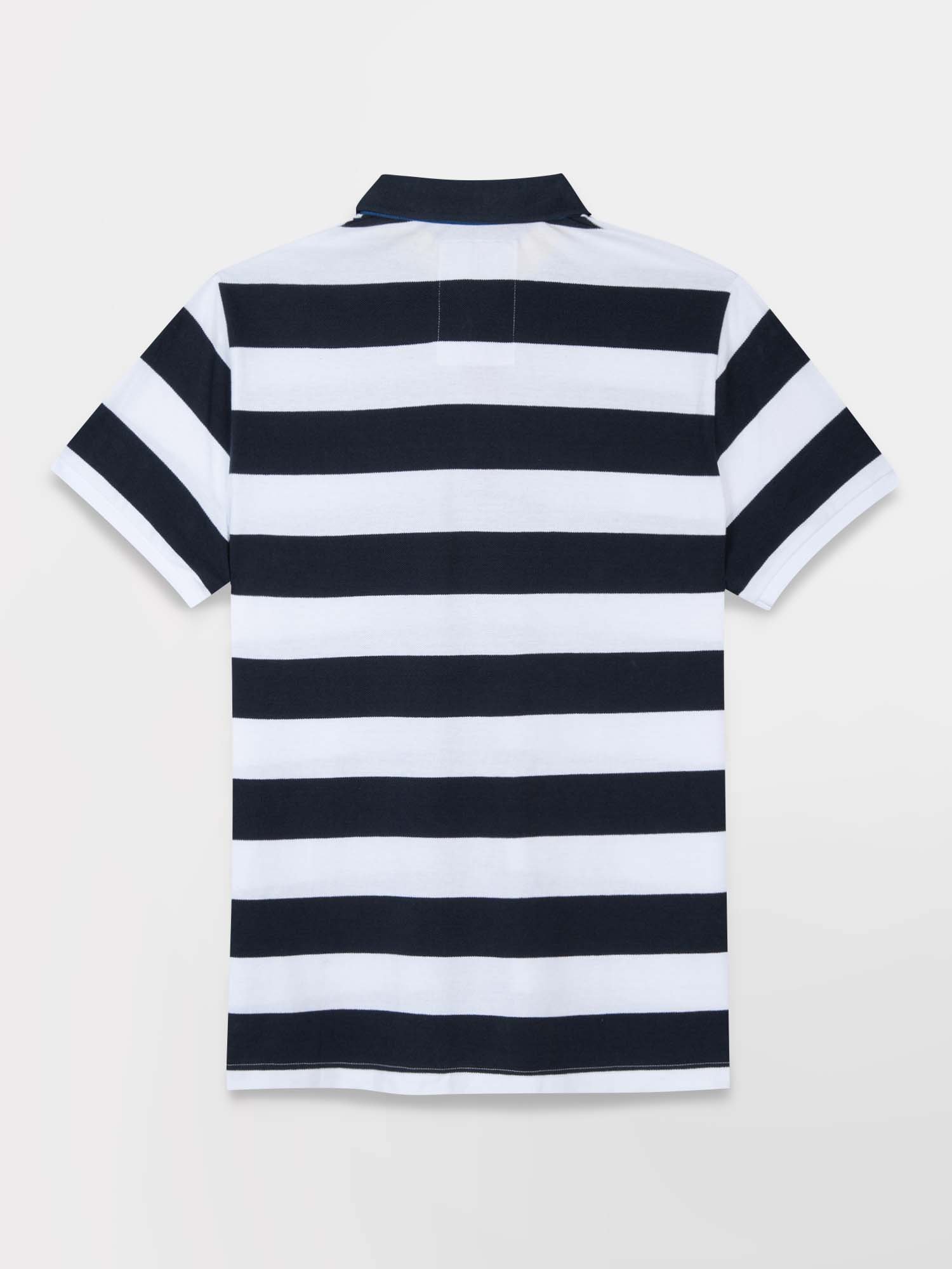 Polo Homme Coton Piqué Biologique Larges Rayures Marine et Blanc