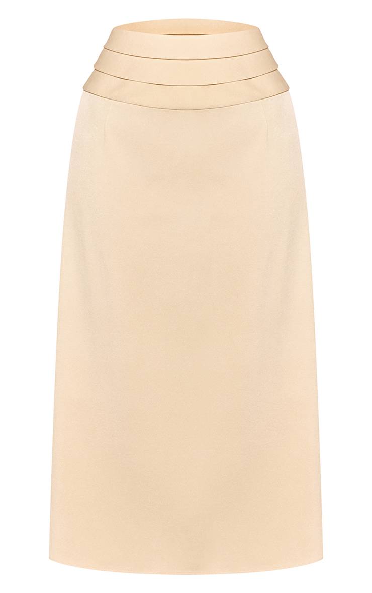 Gris Pierre Jupe Midi Ajustée Taille Haute À Ceinture Plissée Et Fronces - Ensemble Coordonné Petite