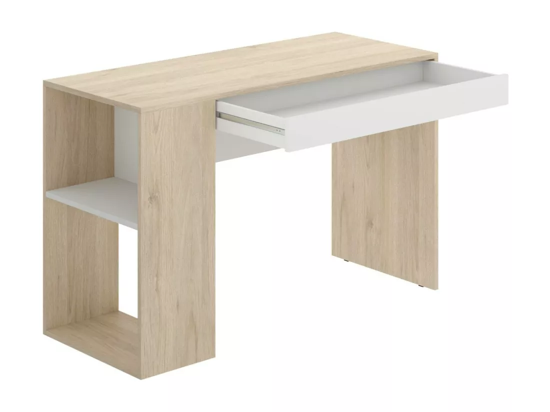 Bureau Dfalc, Bureau polyvalent pour le bureau ou la chambre, Table d'étude linéaire avec étagères, 115x50h74 cm, Chêne et Blanc