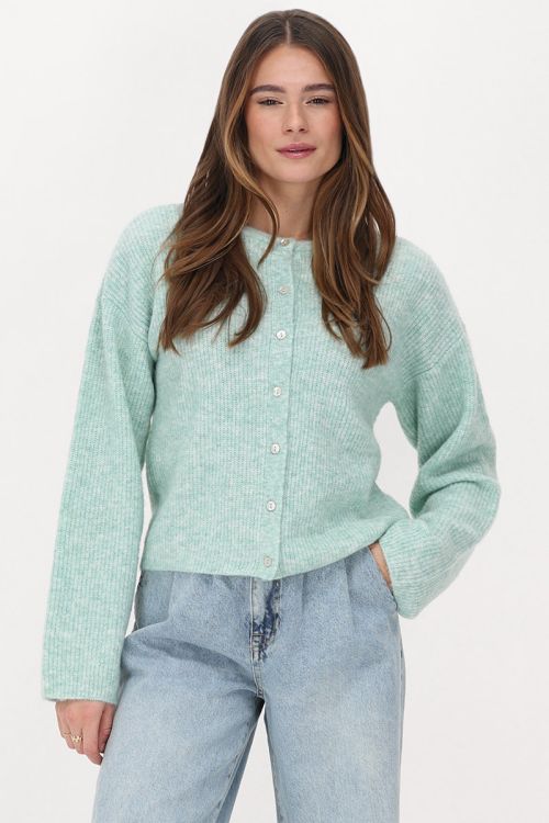 Mintgroen knitted vestje met kleine knoopjes