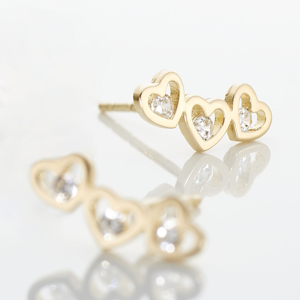Boucles D'oreilles Puces Daria Coeur Triple Or Jaune Oxyde