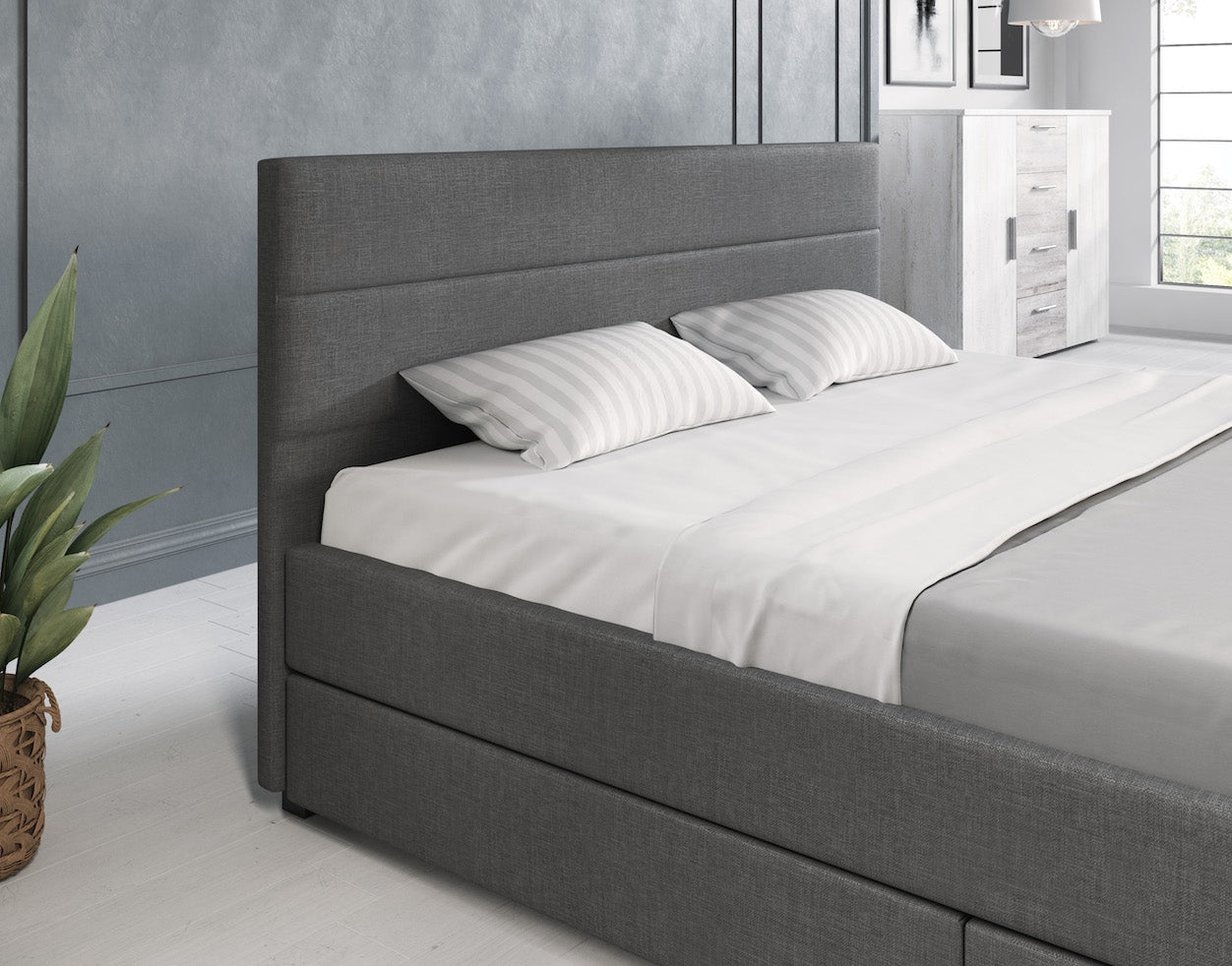 Loox - Tweepersoonsbed met 4 lades - Stof grijs - 160x200 cm