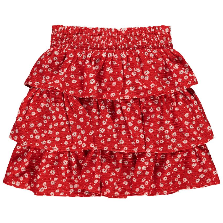 Jupe volantée en jersey froissé imprimé fleurs pour fille - Rouge