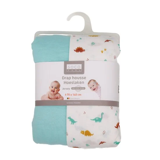 Draps housses Lot de 2   Dino + vert d'eau        70x140 cm   de               Socomaille