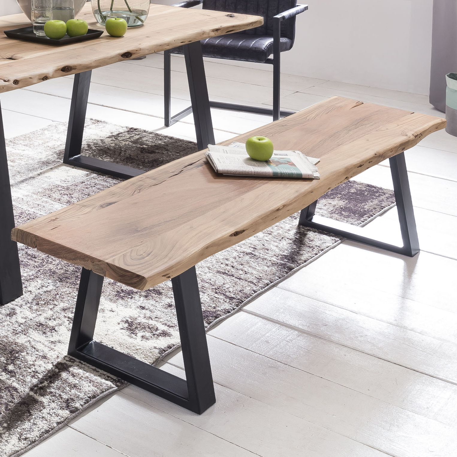 Sitzbank - Akazie-schwarz matt - Massivholz - 180 cm