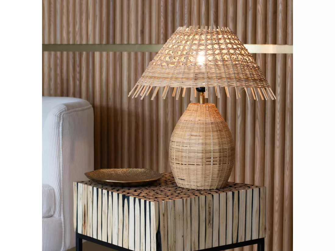 Now's Home - Lampe A Poser En Rotin Naturel Tresse Main Diam 40xht44cm Joyce
