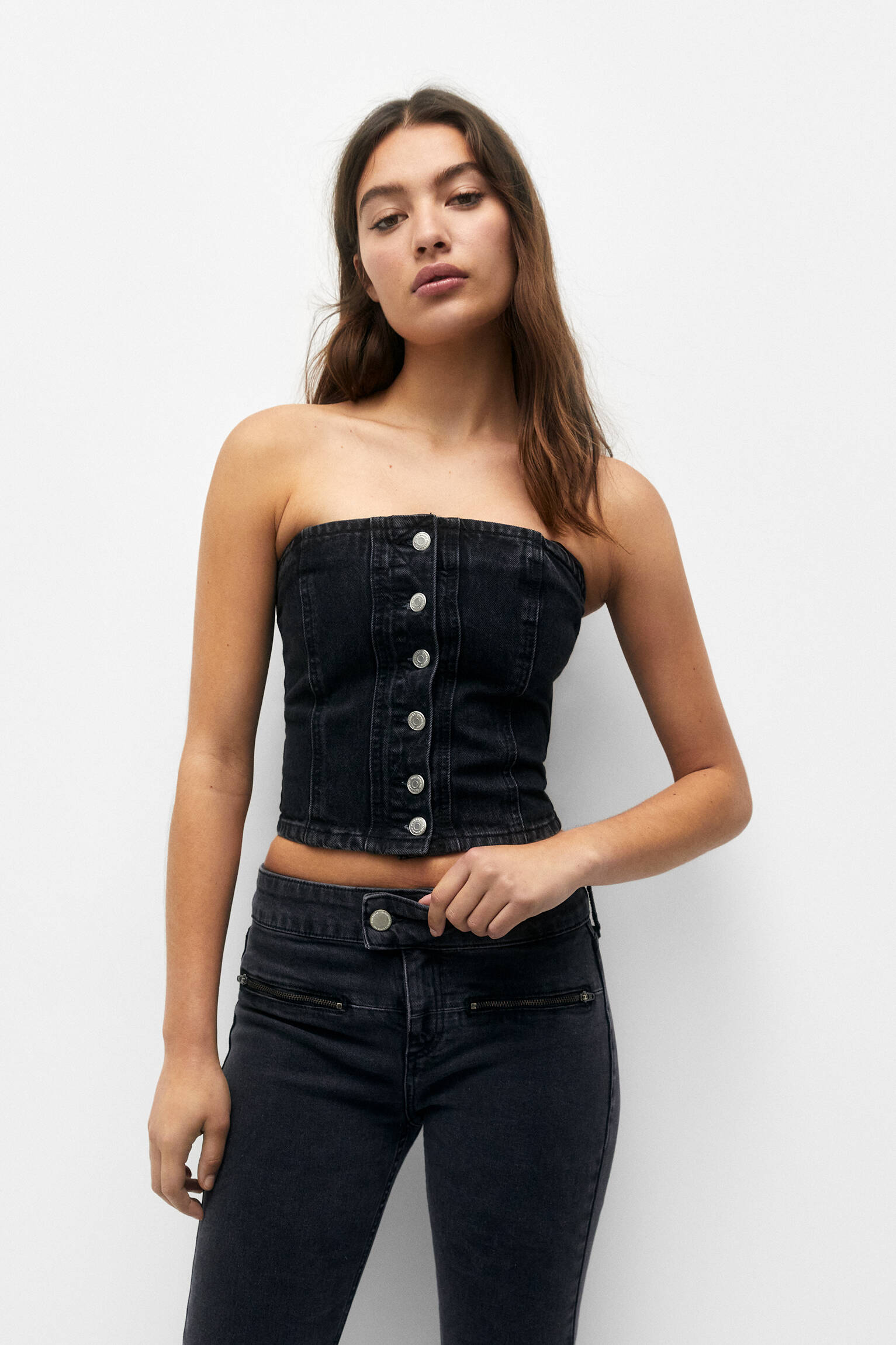 CORSET DENIM TOP - PRETO