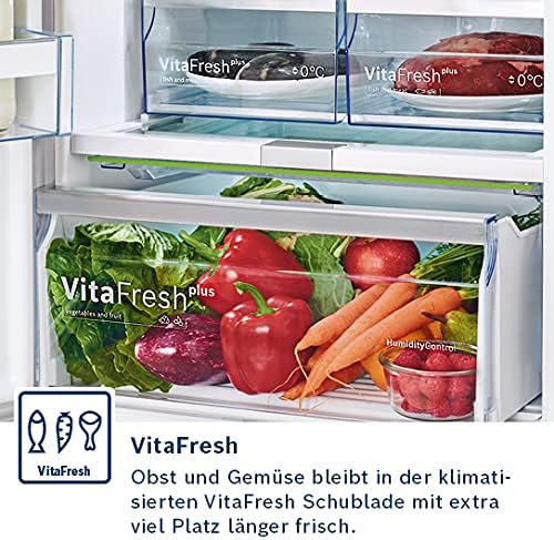 Bosch KGE36AICA Serie 6 Kühl-Gefrier-Kombination, 186 x 60 cm, 214 L Kühlen & 88 L Gefrieren, VitaFresh längere Frische, LowFrost seltener abtauen, LED-Beleuchtung gleichmäßige Ausleuchtung