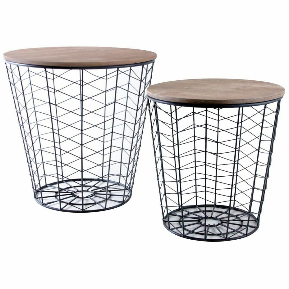 Tables d'appoint rondes en bois et métal (lot de 2)
