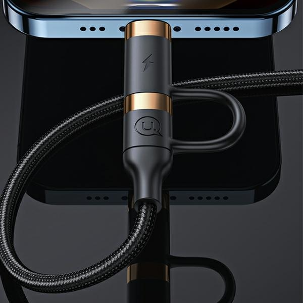 (1.2m) 60W 2in1 USB C / USB A auf USB C / Lightning Nylon Ladekabel Fast Charging PD Datenkabel (USA001137) - Gold / Schwarz