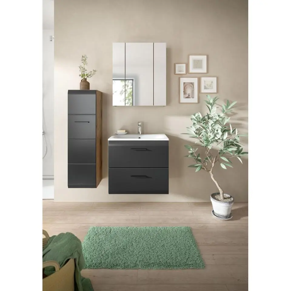 Hioshop Ice badkamer I8 zwart mat- eiken decor