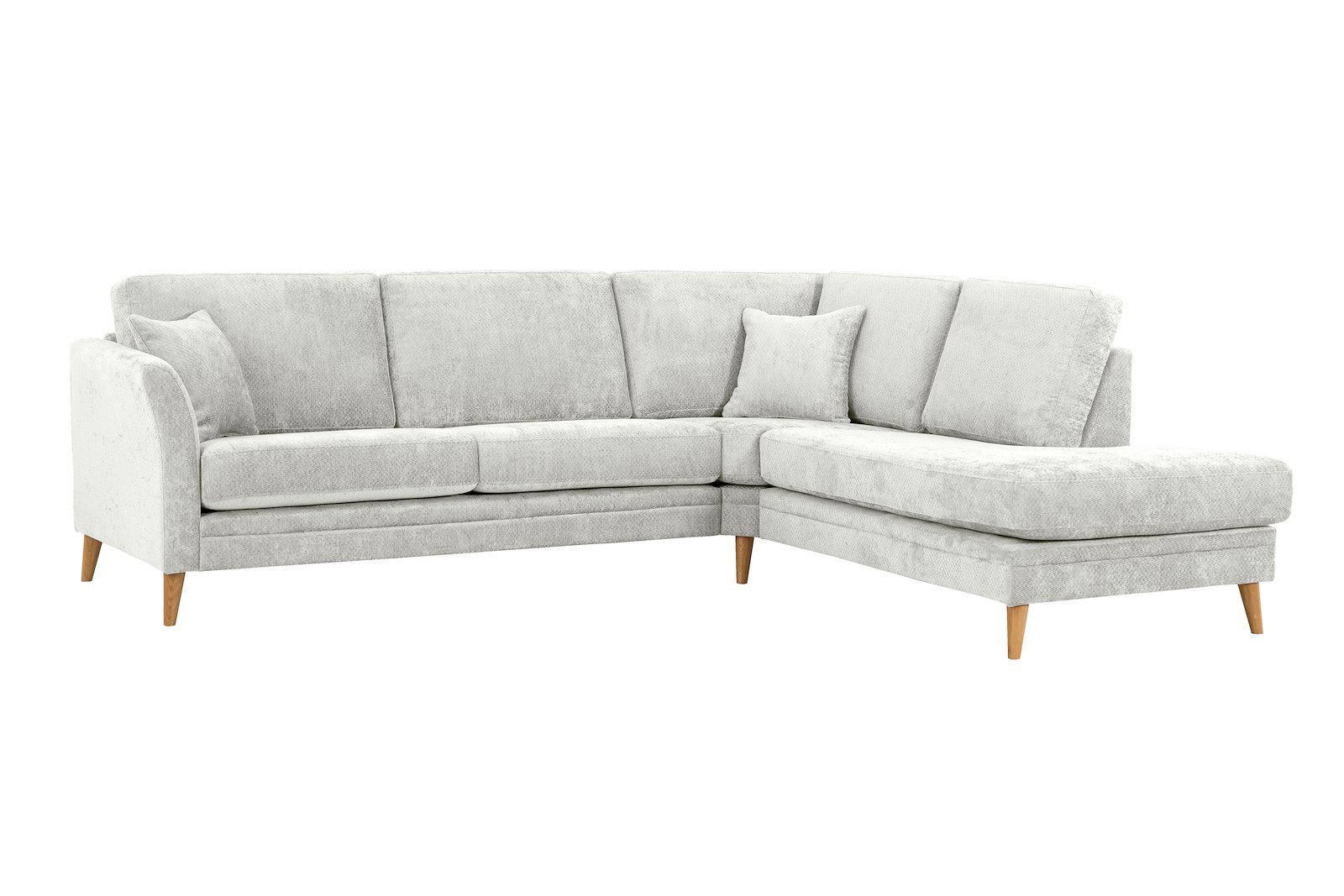 Eden hjørnesofa 2,5-seter med åpen ende høyre. Tekstil Movie 3/1 Light Grey med ben i eik natur (15137).