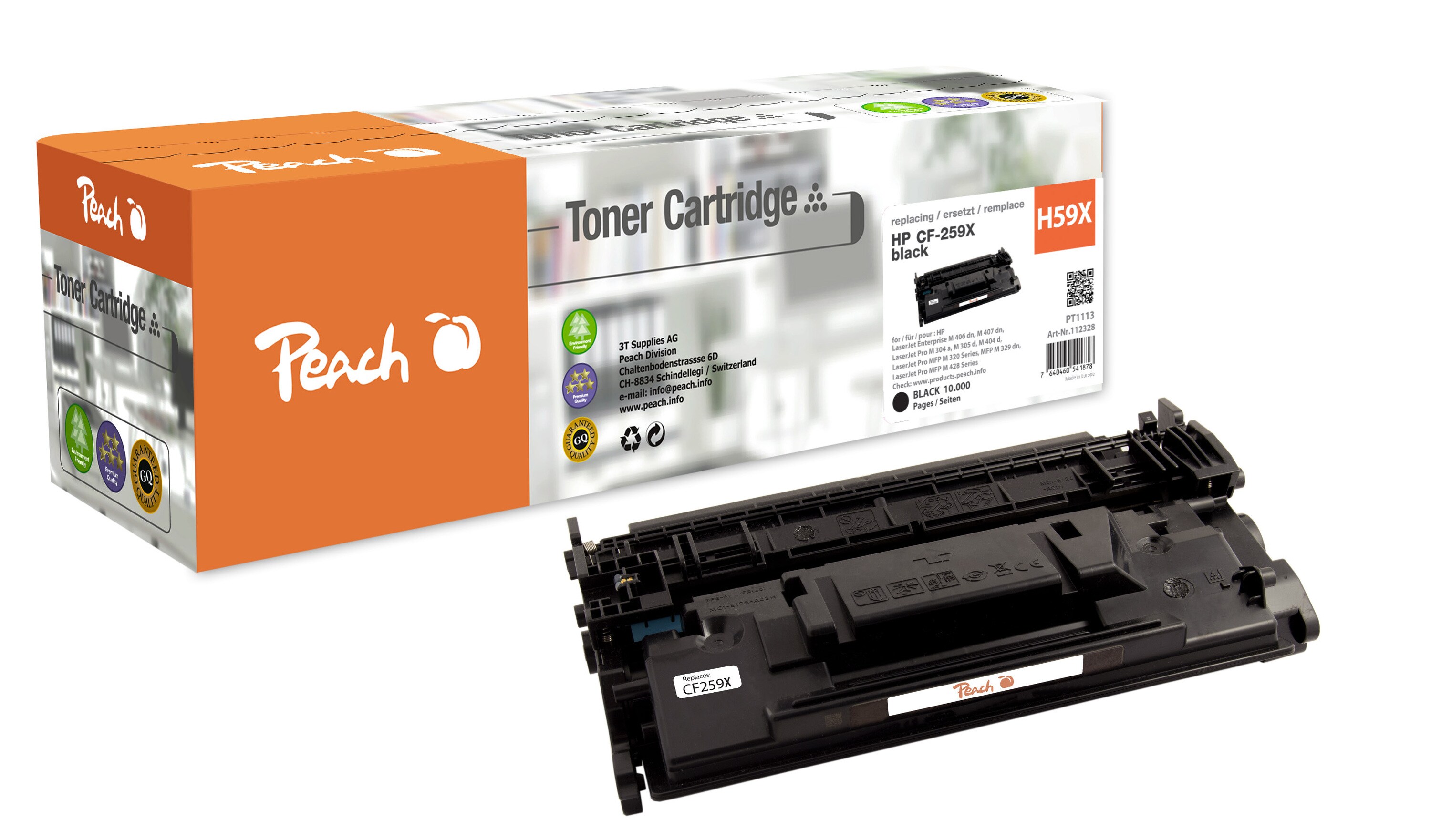 Peach HP 59 X Toner XL bk ersetzt HP No. 59X, CF259X für z.B. HP LaserJet Enterprise M 406 dn, HP LaserJet Enterprise M 407 dn (wiederaufbereitet)