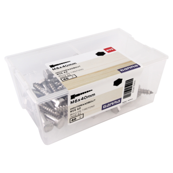 GAMMA houtdraadbout M6 x 40 mm RVS 40 stuks