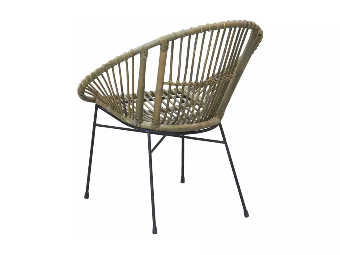 Fauteuil rond en rotin gris et métal