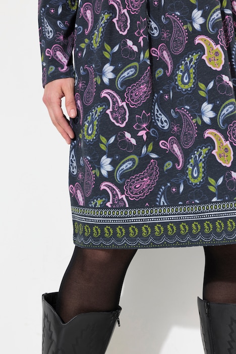Longshirt, Blüten, A-Linie, V-Ausschnitt, Langarm
