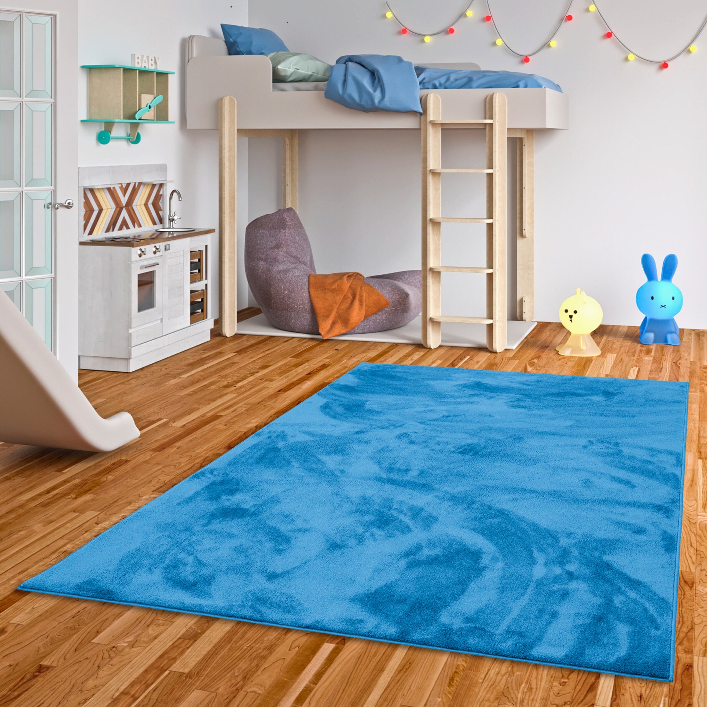 Pergamon Hochflor Langflor Teppich Super Soft Melia Kids Blau - 160x230 cm
